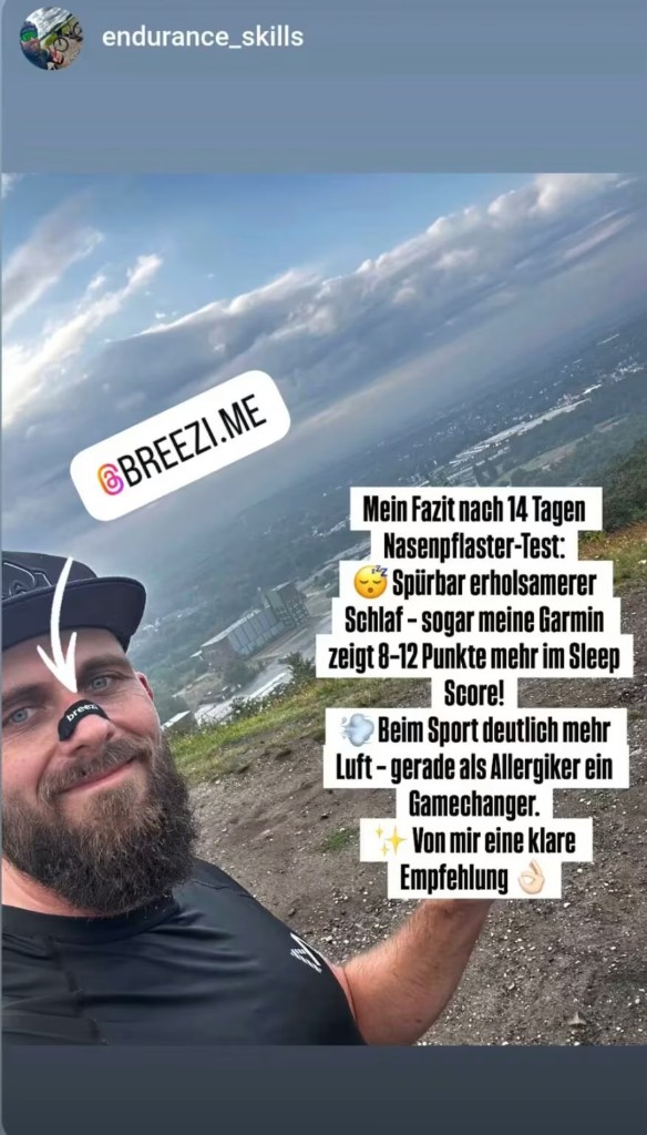 Instagram Story von endurance_skills mit Breezi Nasenpflaster