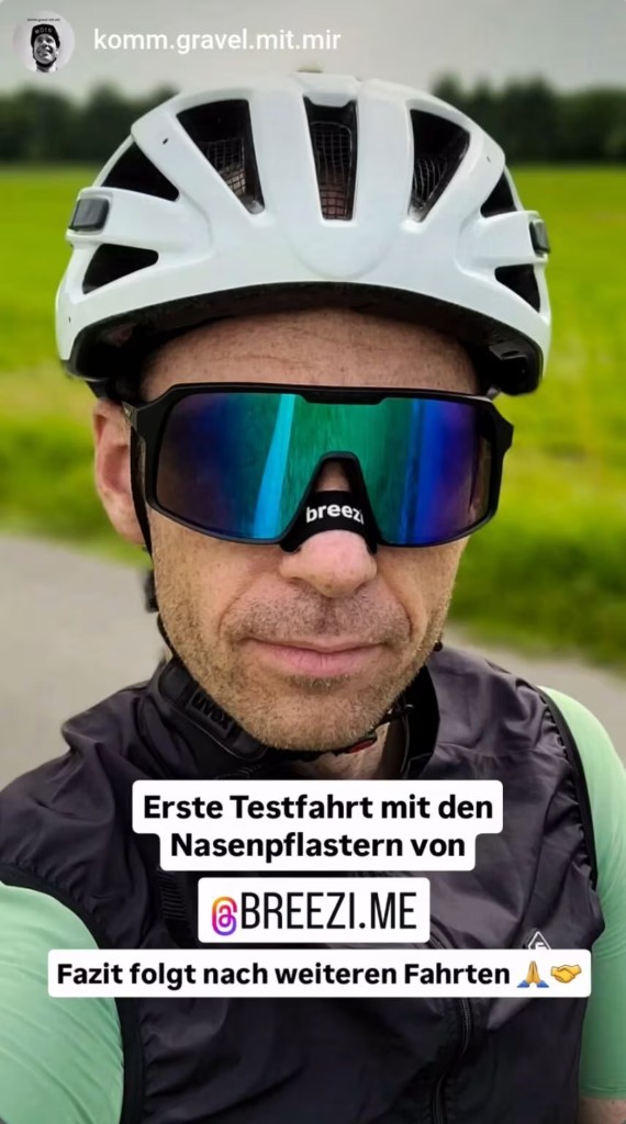 Instagram Story von komm.gravel.mit.mir mit Breezi Nasenpflaster